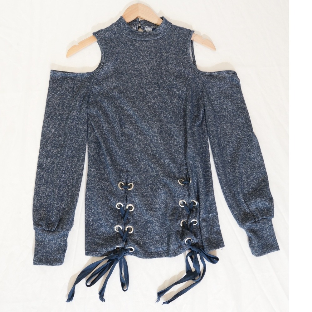 Rwish4u Cold Shoulder Top Womens Medium Blue Lace Up Concept Sample Runway Piece